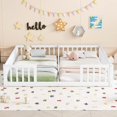 thumbnail image 2 of Double Twin Size Floor Beds with Fence and Guardrails Design, Solid Wood Double Twin Platform Bed for 2, Montessori Floor Beds for Boys Girls Teens, No Box Spring Needed, Easy Assembly, White, 2 of 7