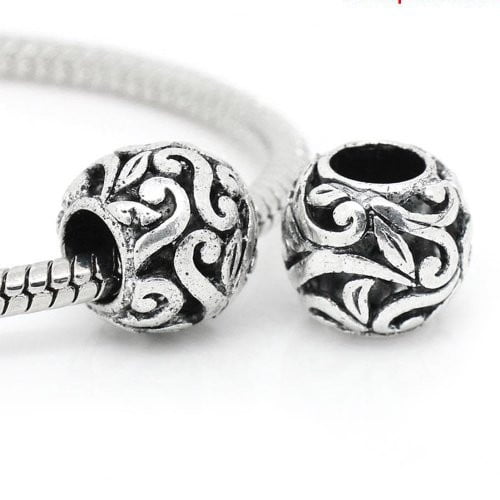Flower Pattern Charm Spacer European Bead Compatible for Most European Snake Chain Bracelets