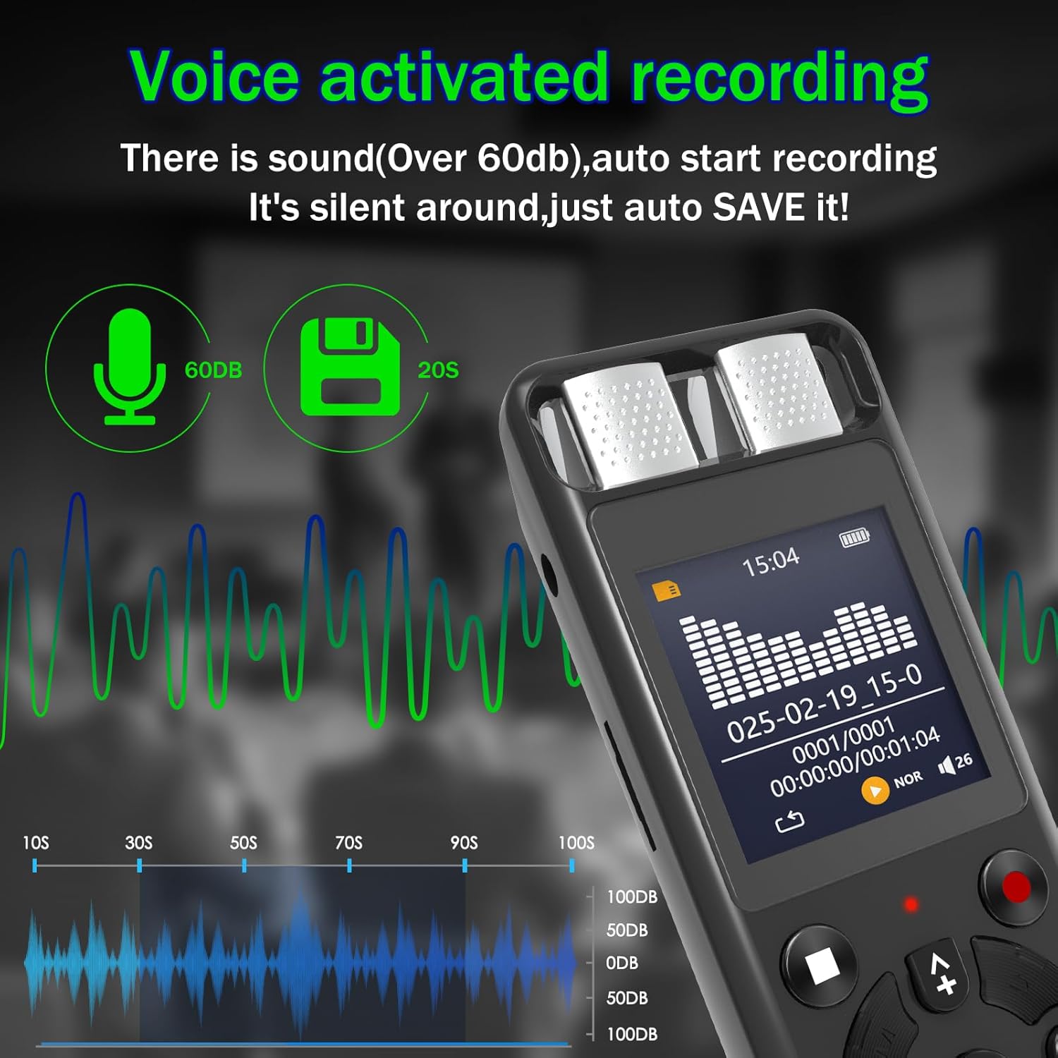 MUSICOZY 128GB Voice Activated Digital Recorder for Lectures and Meetings, Connected Phone via OTG, 9280 Hours Audio Recorder with Tripod Stand, Recording Device MP3 Player