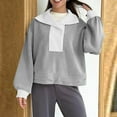 thumbnail image 5 of safuny Womens Cropped Oversized Sweatshirt Casual Lapel V Neck Long Sleeve Hem Drawstring Loose Fall Pullover Tops Gray _i L, 5 of 7