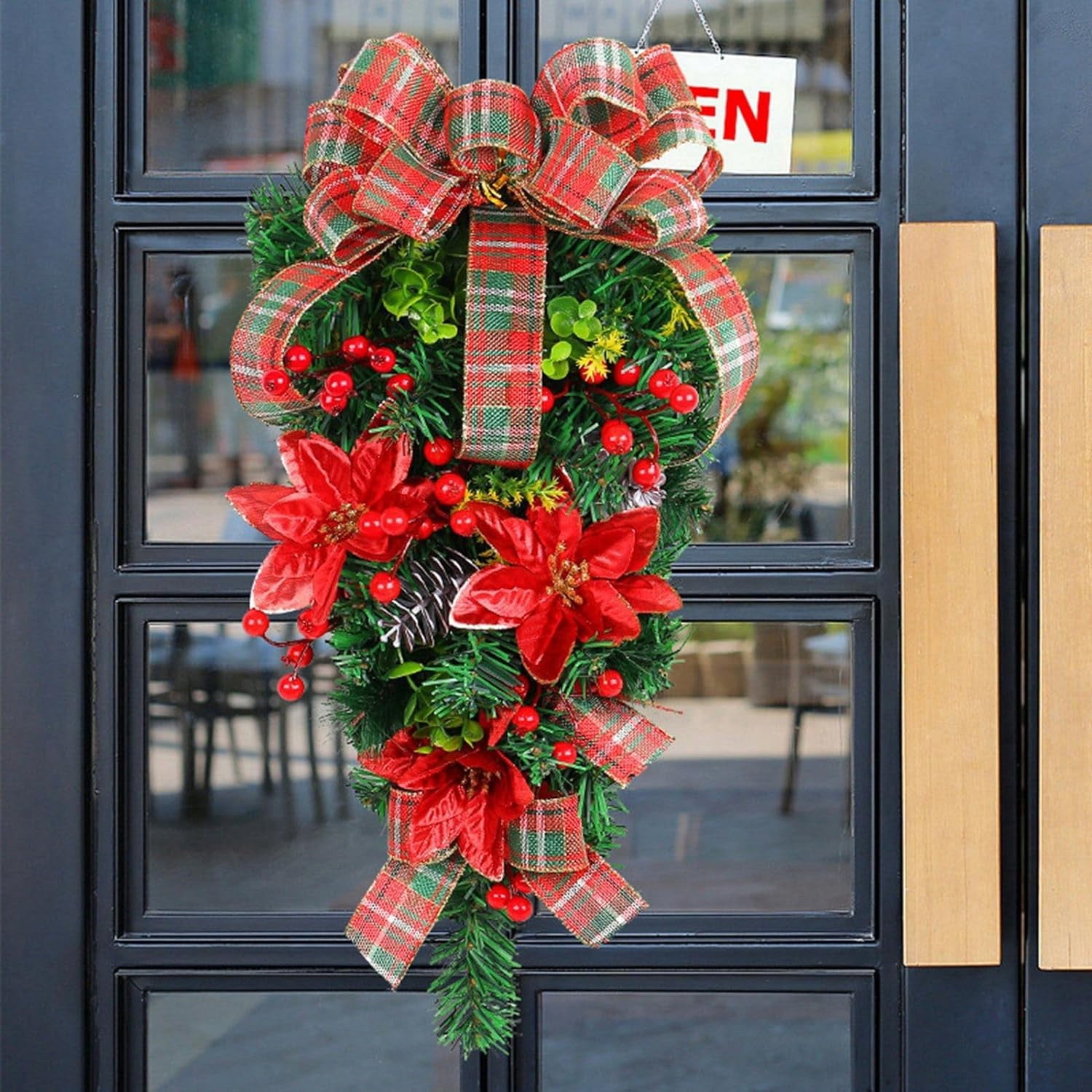 Lot De 5 Guirlandes De Noël Torsadées Avec Nœuds Rouges - 200 Cm, Décoration Intérieure/extérieure - 5