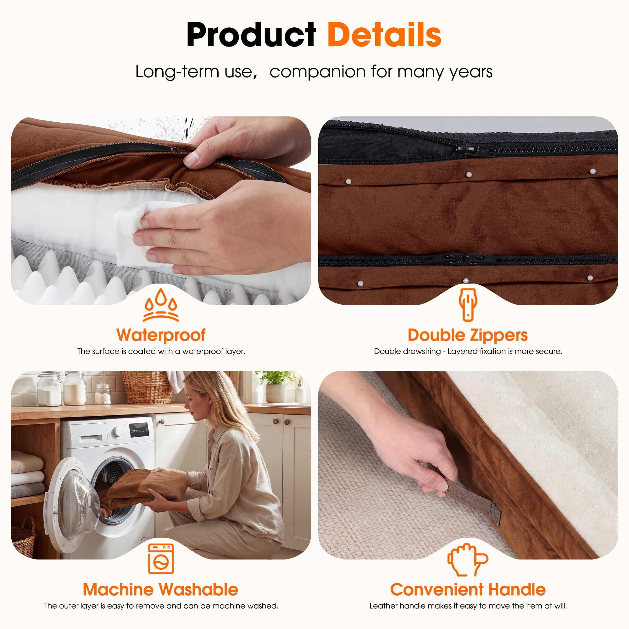 Orthopedic Dog Bed Large Waterproof Pet Sofa Bed Four-Sided Bolster Cushion Dog Couch with Removable Washable Cover,Brown