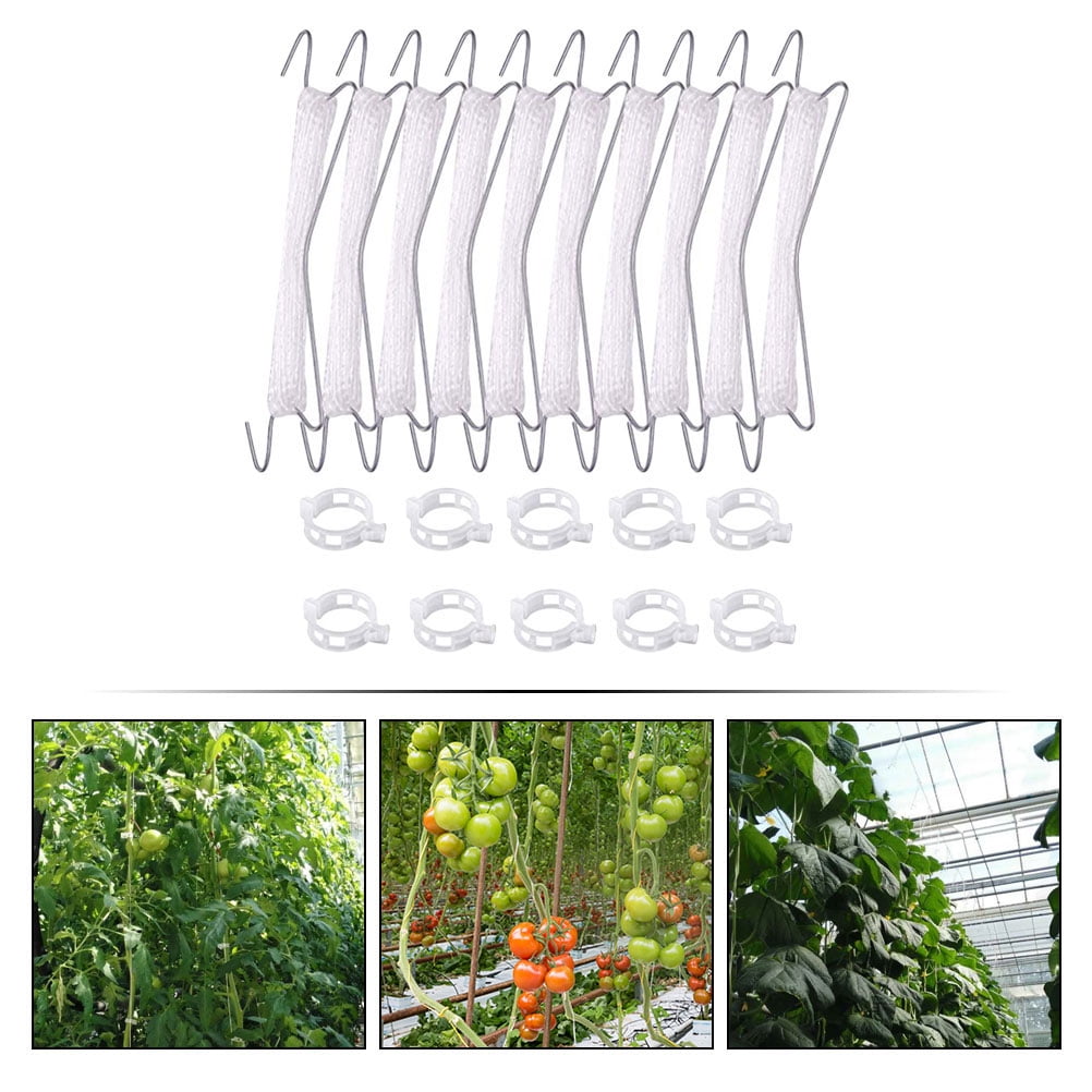 OULII 2Sets White Overhead J Hooks for Tomato Plant Growth Traction Rope and Vertical Garden Support