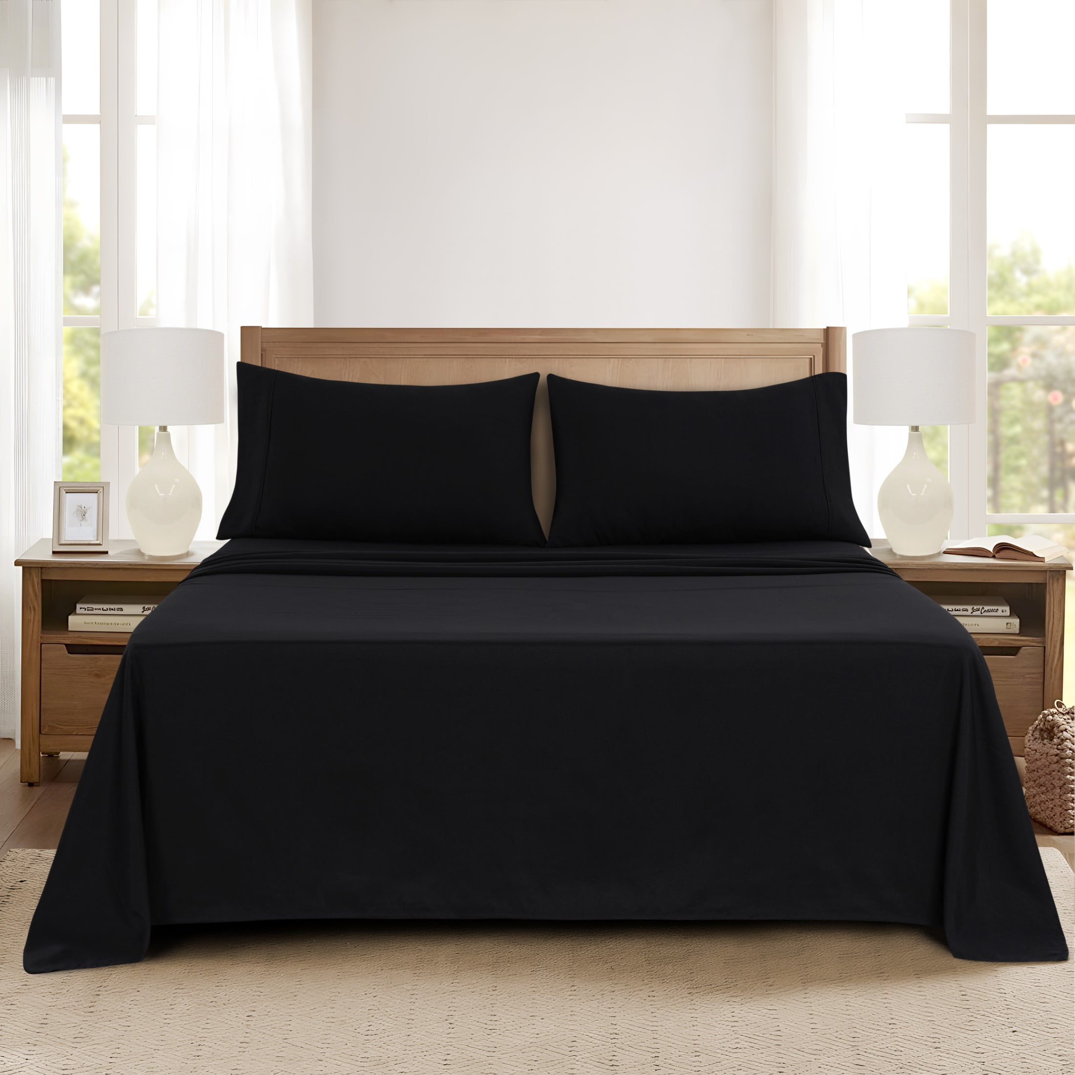 Mainstays Super Soft Brushed Microfiber Bed Sheet Set, Rich Black, Full, 4 Piece