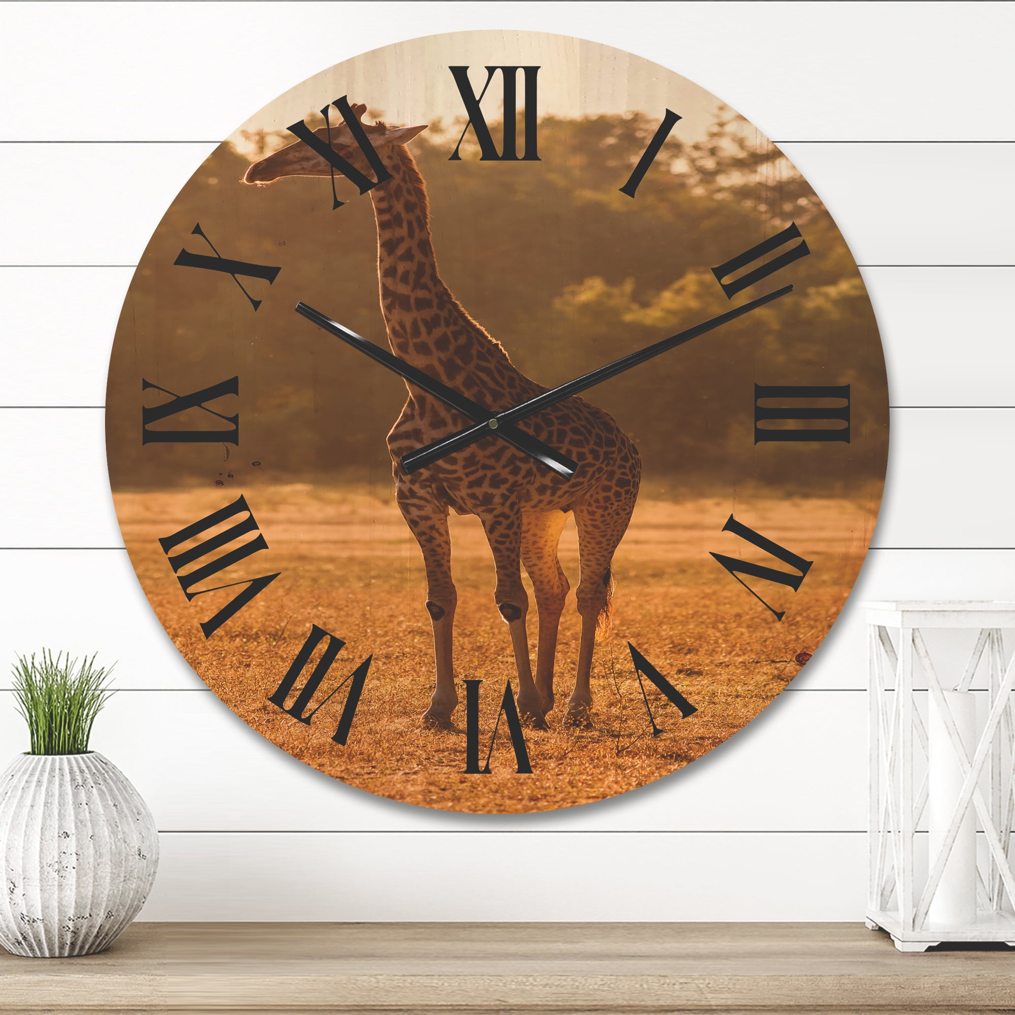 Designart 'African Giraffe In The Wildlife II' Farmhouse Wood Wall Clock