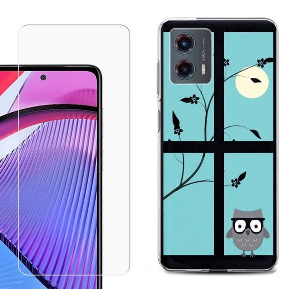 OneToughShield ® Compatible with Motorola Moto G 5G 2023, Shockproof Phone Case, with Tempered Glass Screen Protector - Moon Owl