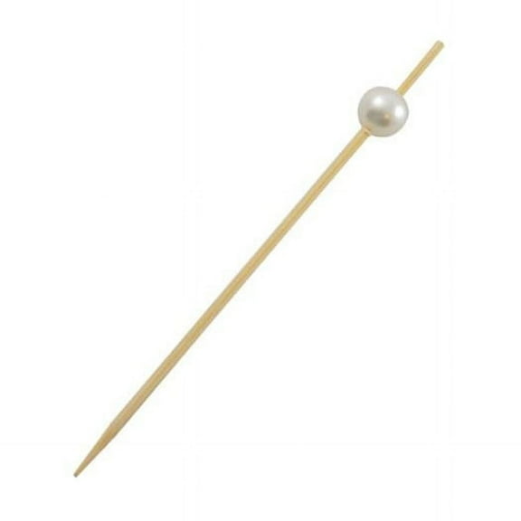 3.5 In. Bijou Bamboo Pick With White Pearl- Pack Of 2000