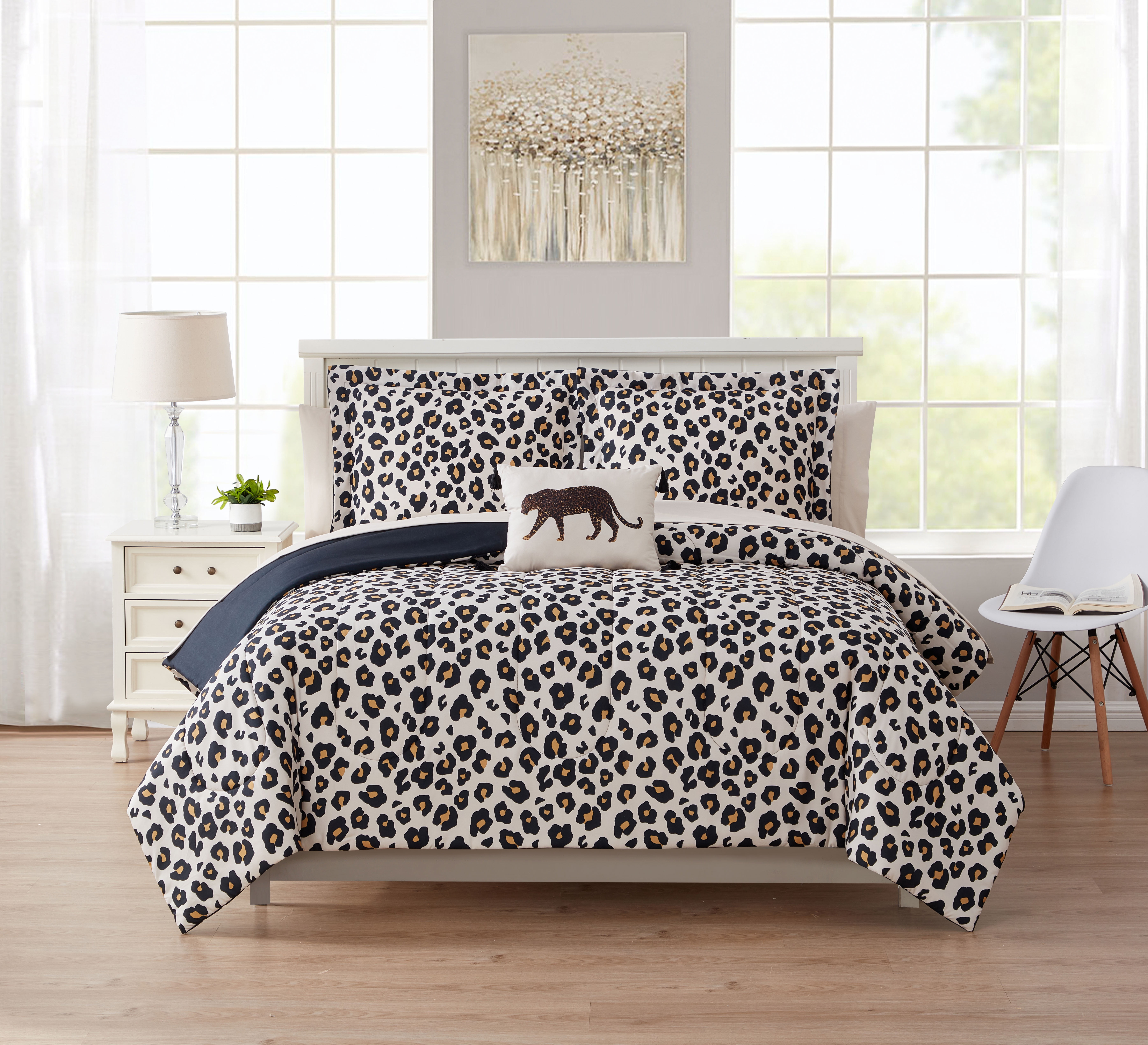 Mainstays 8 Piece Cheetah Print Bed in a Bag Comforter Set with Sheets,  Queen 