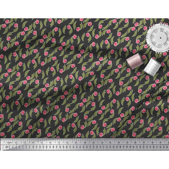Soimoi Moss Georgette Fabric Leaves & Floral Clip Art Print Sewing Fabric Yard 42 Inch Wide