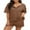 Brown, variant on MecTo Women's Short Waffle Short Sleeve Pyjama Set Summer V-Neck Shorty Pjama for Women, Loungewear Sleepwear with Pockets & Drawstring S-XXL