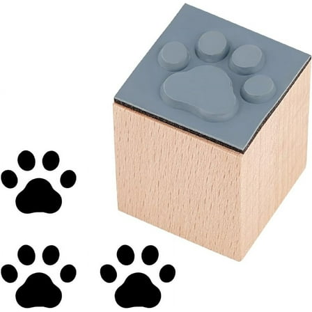 Paw Print Wooden Rubber Stamp 1x1x1.3 inch Square Rubber Stamp Small Mini Wood Stamps Decorative Mounted Rubber Stamps