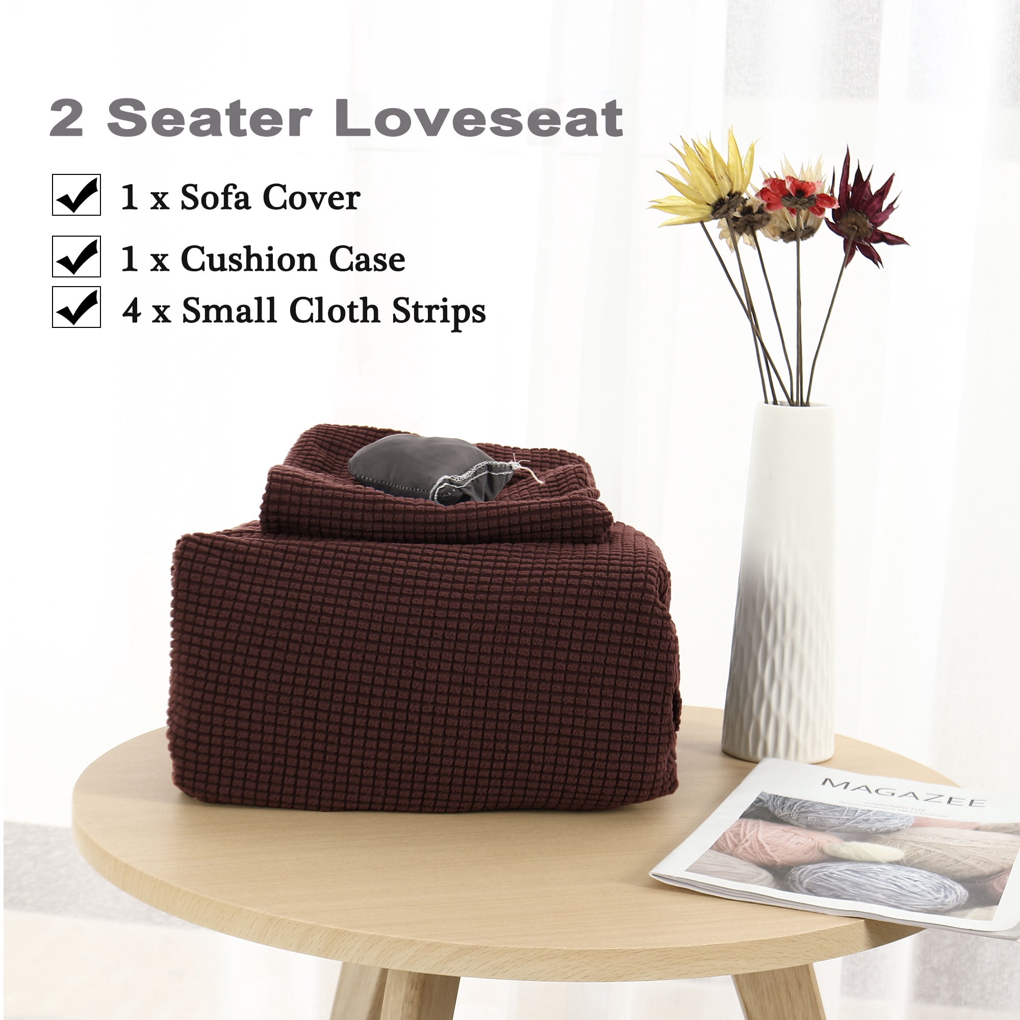 Unique Bargains 1-Piece Jacquard Solid Stretch Loveseat Slipcover, Coffee