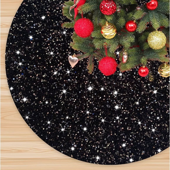 Falda para árbol de Navidad FANPROMS con purpurina de lentejuelas moradas, 53 cm