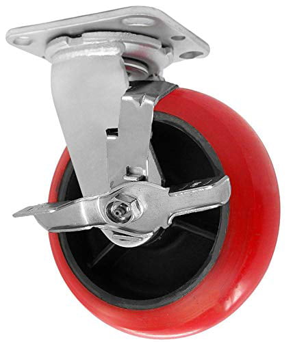 6/" X 2/" Heavy Duty Polyurethane Wheel Swivel Casters With Lock Brakes CasterHQ