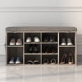 thumbnail image 3 of Shoe Storage Bench, 10 Cubbies Shoe Bench with Cushion and Side Pocket, 41 Inch Entryway Shoe Organizer, Cubby Shoe Rack with Adjustable Shelves for Entryway Hallway, Gray, 3 of 7