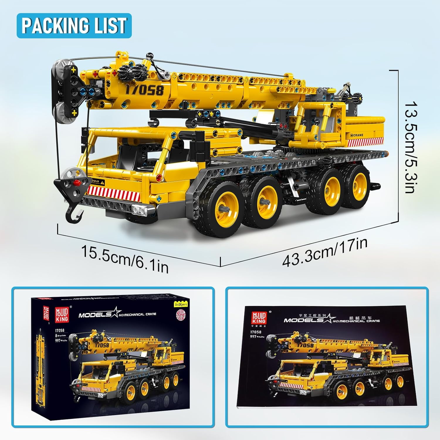 17058 Urban Mobile Crane Toy Building Block Set, Adult Construction Vehicle Model Brick Kit, Toy Gift (997 Pieces)