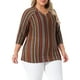 thumbnail image 4 of Blusas de mujer de tallas grandes Agnes Orinda, camiseta de punto de cuello en V y manga 3/4, rayas bohemias, 3X rojo marrón, 4 of 6