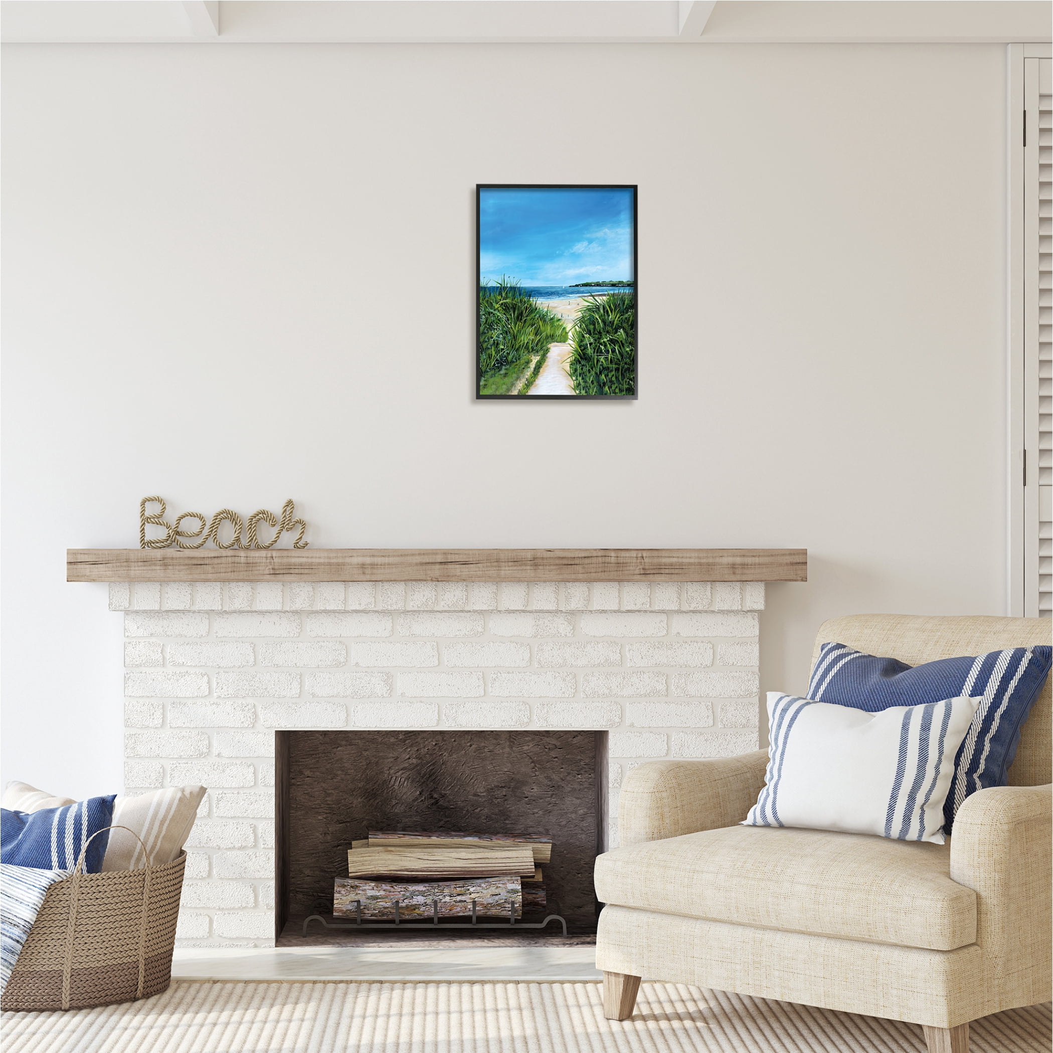 Stupell Industries Sandy Beach Path Scene Nature Painting Black Framed Art Print Wall Art, 16 x 20