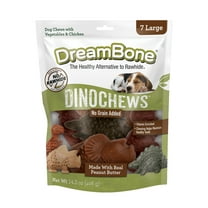 DreamBone Large DinoChews Rawhide-Free Chews for Dogs, Made with Real Peanut Butter, Vegetables and Chicken, 7 Count