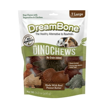 DreamBone Large DinoChews Rawhide-Free Chews for Dogs, Made with Real Peanut Butter, Vegetables and Chicken, 7 Count
