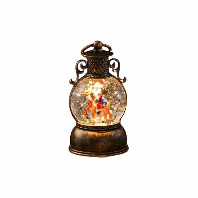 Encendido de música de linterna de bola de nieve de Navidad | USB o a pilas | Agua de plástico de 300 ml, escena detallada de caballos, decoración festiva cálida, acento navideño portátil