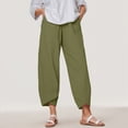 thumbnail image 2 of KPOPLK Wide Leg Linen Pants for Women Plus High Waist High Rise Elastic Waist Casual Slim Fit Linen Long Pant Slim High Solid Color Sports Cotton And Pants for Everyday Wear Running Work Size XXL,AG, 2 of 5