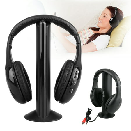 EEEKit 5 in 1 Headset, Wireless Cordless Headphones, Earphones RF Radio Mic with Holder Stand for PC TV DVD CD MP3