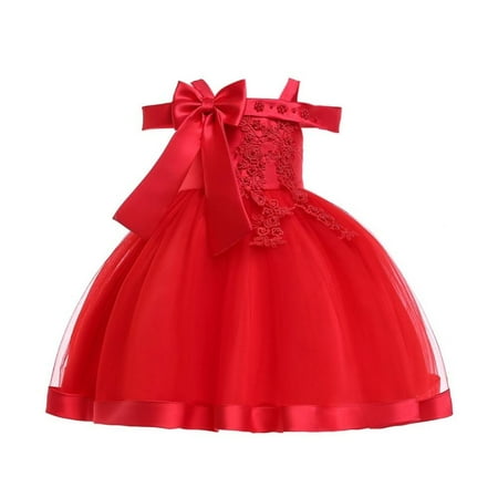 

Promotion!Elegant Princess Dress Girls For Kids Children One-shoulder Ball Gown Dress Party Wedding Birthday Big Bowknot Applique Dresses