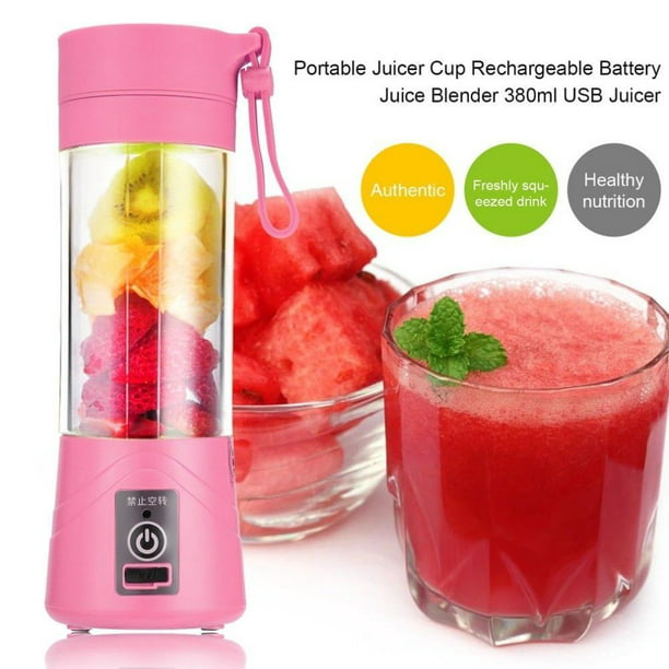 Portable Blender USB Rechargeable, Pink Personal Blender USB Charger Fruit Mixing Machine for Kitchen, 380ml Mini Fruit Juice Extractor Electric Rechargeable Mixer Cup with USB Charger Cable