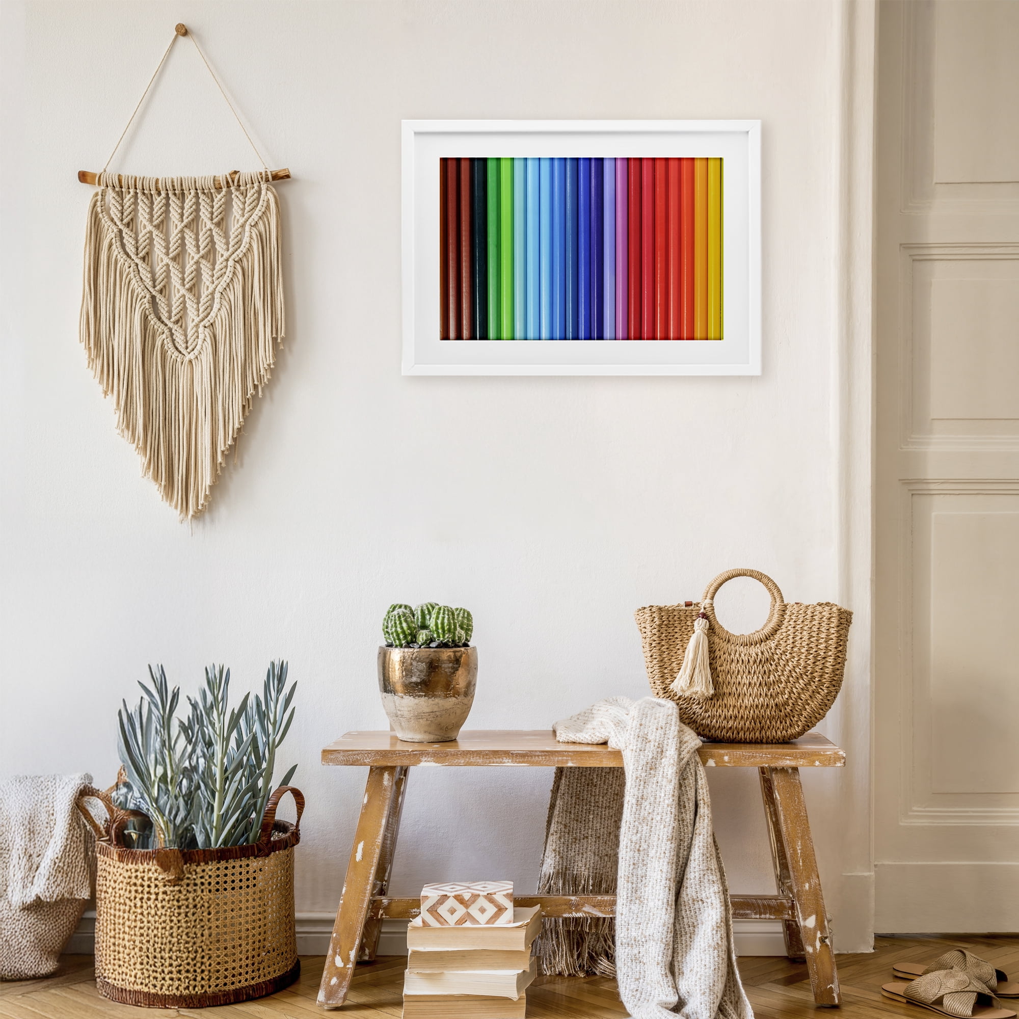 Stupell Industries Colored Pencil Lineup White Framed Print Under Glass, design by Tom Quartermaine