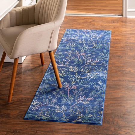 Unique Loom Blossom Collection Area Rug - Yoshino (2' x 6' Runner Blue/Green)
