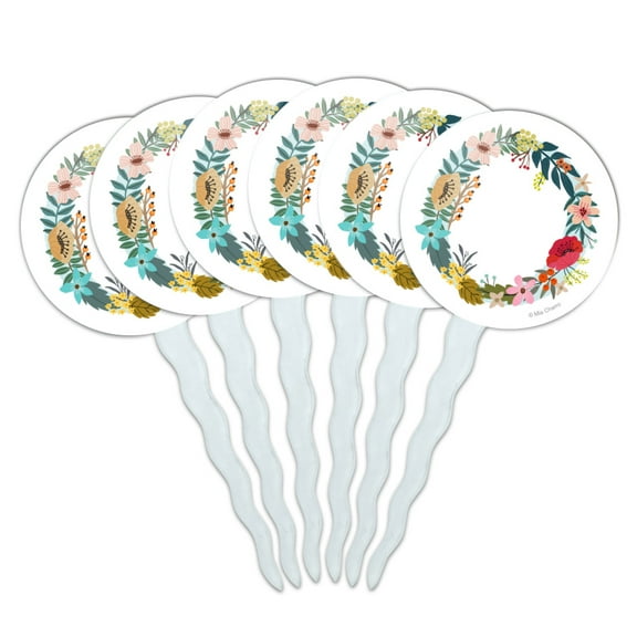 Letter O Floral Monogram Initial Cupcake Picks Toppers Decoration Set of 6