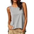 thumbnail image 2 of NTACZA Solid Casual Womens Tank Tops Crew Neck Sleeveless High Low Asymmetrical Split Hem Vacation Relaxed Size M, 2 of 8
