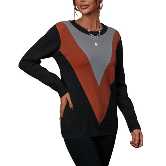 Sweaters for Women Crew Neck Long Sleeve Womens Sweaters Color Stitching Pullover Winter Sweaters Alsol Lamesa
