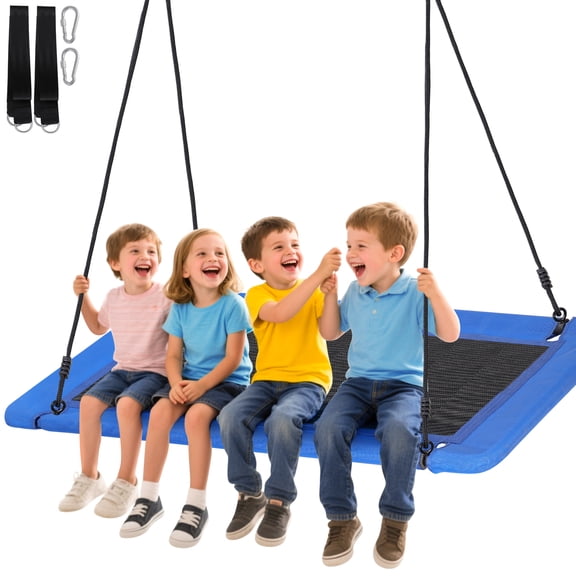 Tree Swing 60-inch Large Saucer Swing Set for Kids and Adults Rectangle Platform Heavy Duty 660lbs Capacity w/Adjustable Hanging Straps, Blue