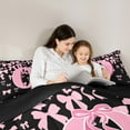 thumbnail image 5 of jejeloiu Personalized Gifts Bowtie King Size Comforter Sets,Letter O Bedding Comforter Set,Pink Black Bow Bowknot Bedding Set,Lightweight Room Decoration Reversible,3-Piece, 5 of 8