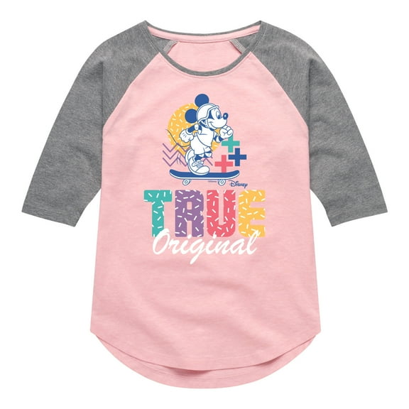 Disney - Mickey & Friends - True Original - Skater Mickey - Toddler And Youth Girls Raglan Graphic T-Shirt