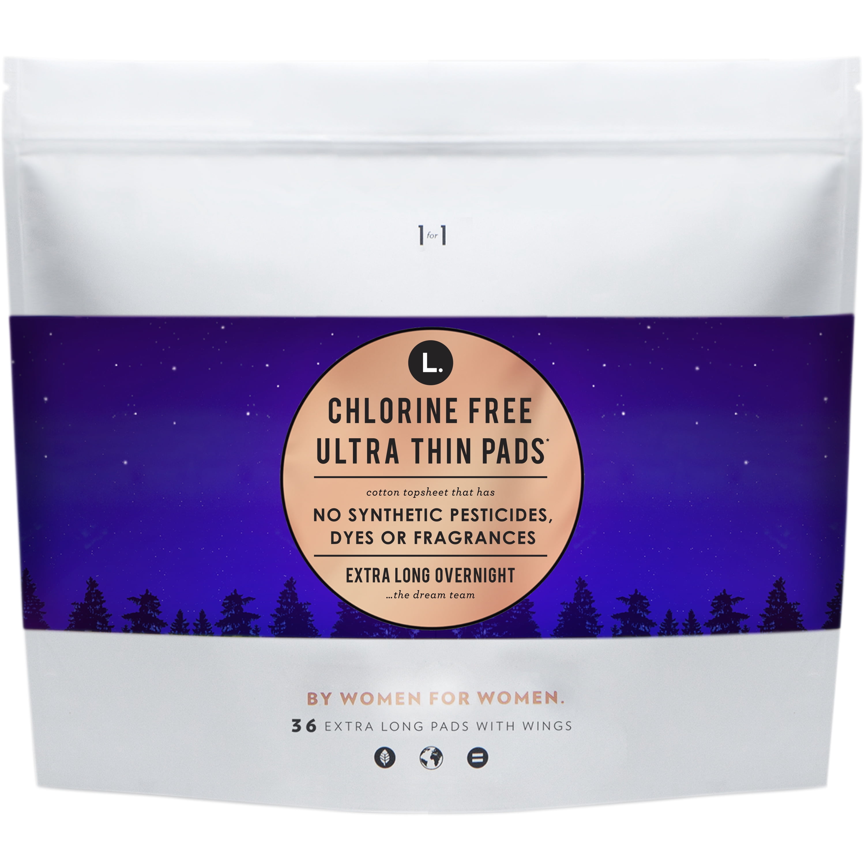 L. Chlorine Free Ultra Thin Overnight Absorbency Pads with Wings 36