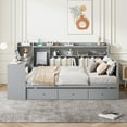 thumbnail image 4 of Harper & Bright Designs Full Size Wood Daybed with Storage Drawers, Built-in Desk with USB Ports and Shelves, Space Saving Platform Bed Frame with Charging Station, Gray, 4 of 18