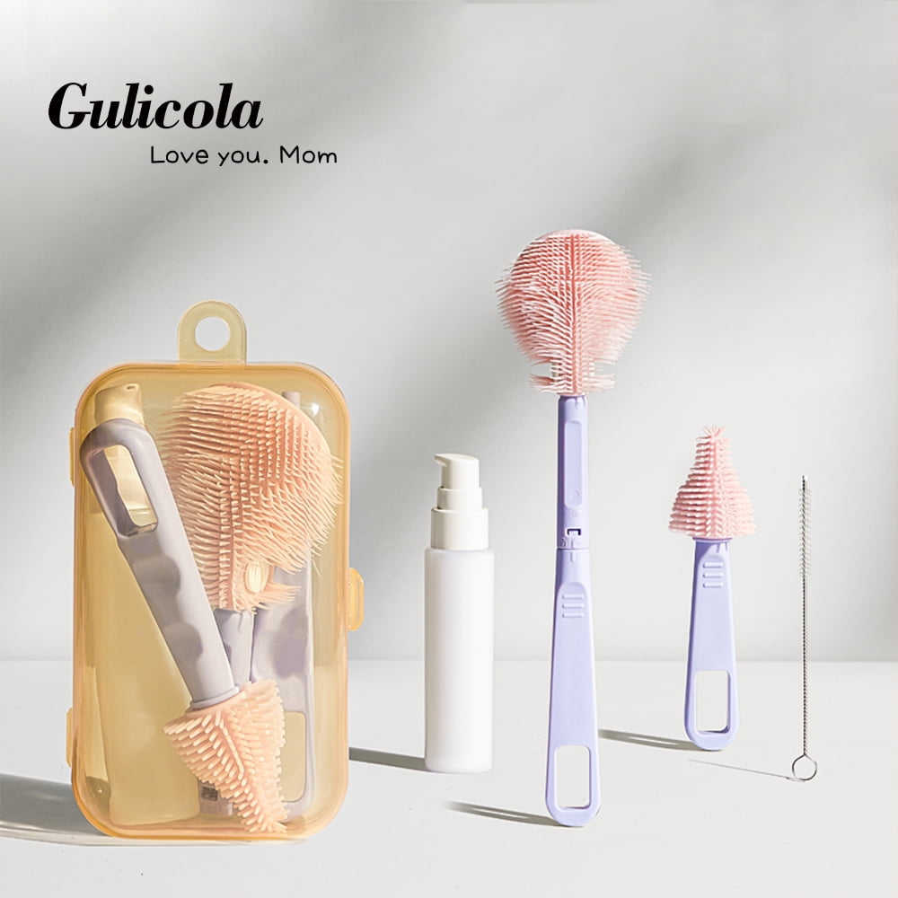 Gulicola Baby Bottle Brush Set - 4-Piece Silicone Cleaning Kit with Storage Case, BPA-Free for Newborn Feeding Essentials