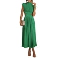 thumbnail image 2 of Women Summer Casual Long Dress Solid Color Stand Collar Dress, 2 of 9