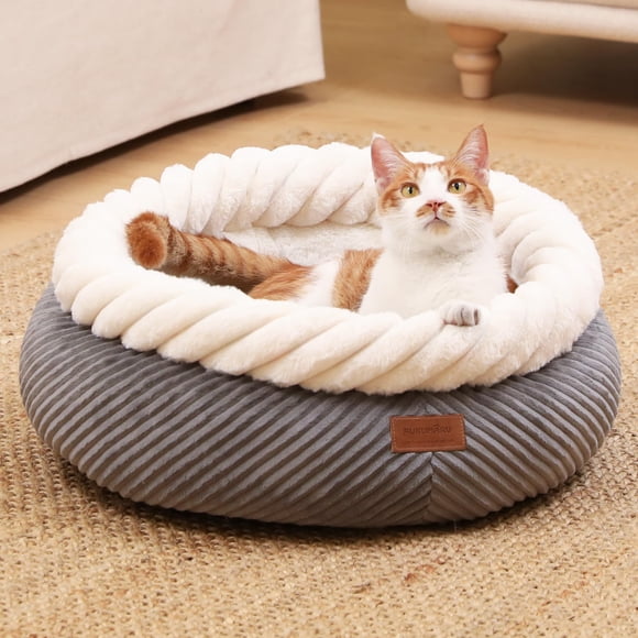 Cama para Gatos FUKUMARU Lavable Redonda en Forma de Dona Súper Suave Gris 53 cm