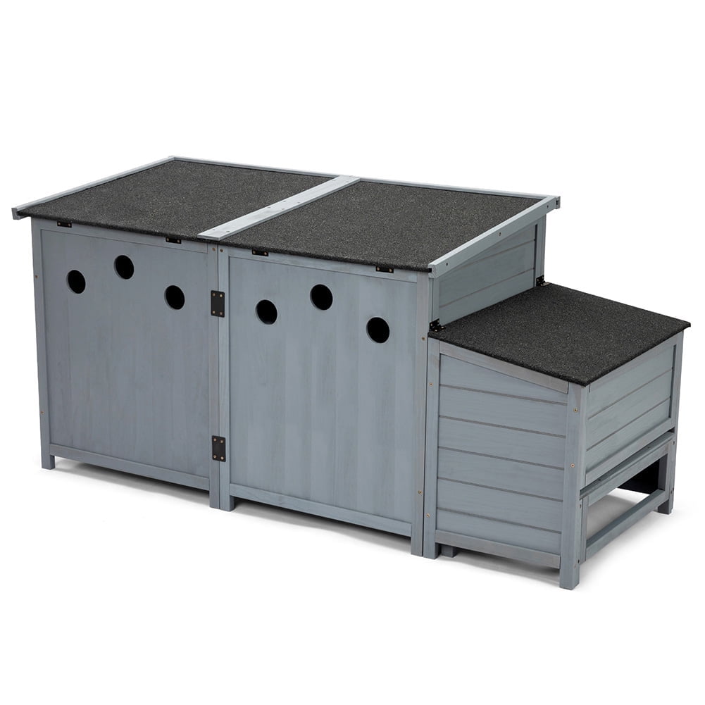 Gray Wooden Dog House Outdoor - Weatherproof Dog Kennel with Porch & Openable Roof, Removable Bottom, Elevated Floor - for Small to Medium Breeds (45.28"L x 25.2"W)