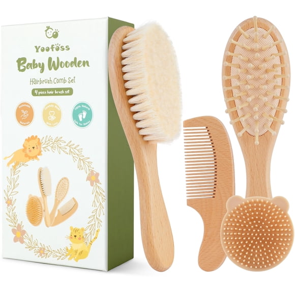 Set de cepillos y peines para bebés Yoofoss Wooden con pelo de cabra