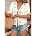 thumbnail image 6 of Women'S Tie Front Cardigan Short Sleeve Crochet Knit Color Block Summer Sweater Tops  S, 6 of 8