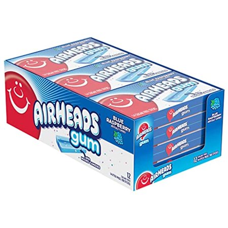 Airheads Candy Sugar-Free Chewing Gum With Xylitol  Blue Raspberry  14 Sticks (Pack Of 12)