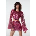 thumbnail image 2 of Sequins Hollow Out Mini Dress Woman Fashion Long Flare Sleeve Slim Glitter Dresses High Street Evening Party Club Mini Vestido, 2 of 6