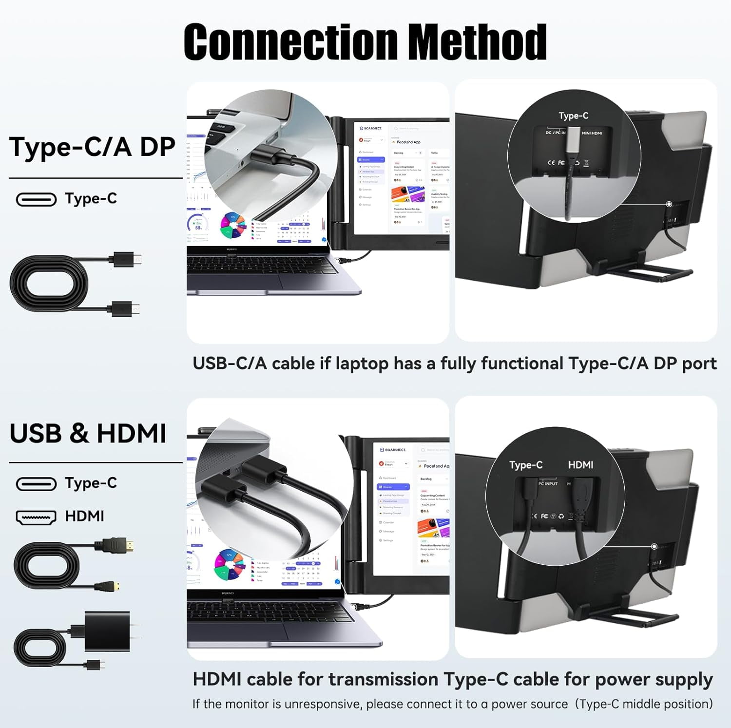 AEEZO 14" 1080P IPS Laptop Screen Extender | 280° Rotatable Portable Monitor, Plug & Play, Fits 13-17.3" Laptops, Compatible with Windows/Mac/Android/Chrome(Type-C/USB Interfaces, Requires DP)