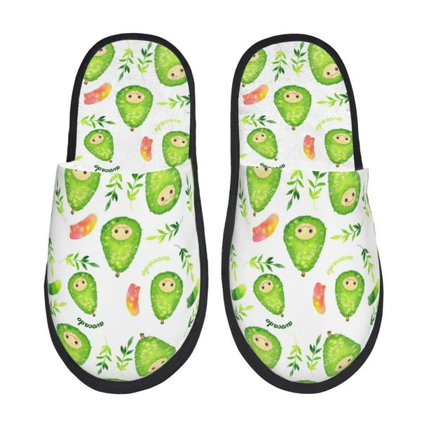Balery Kawaii Avocado Pantuflas de Casa de Felpa Silenciosas con Diseño Estampado, Zapatillas Cómodas Antideslizantes de Algodón para Interior-Large
