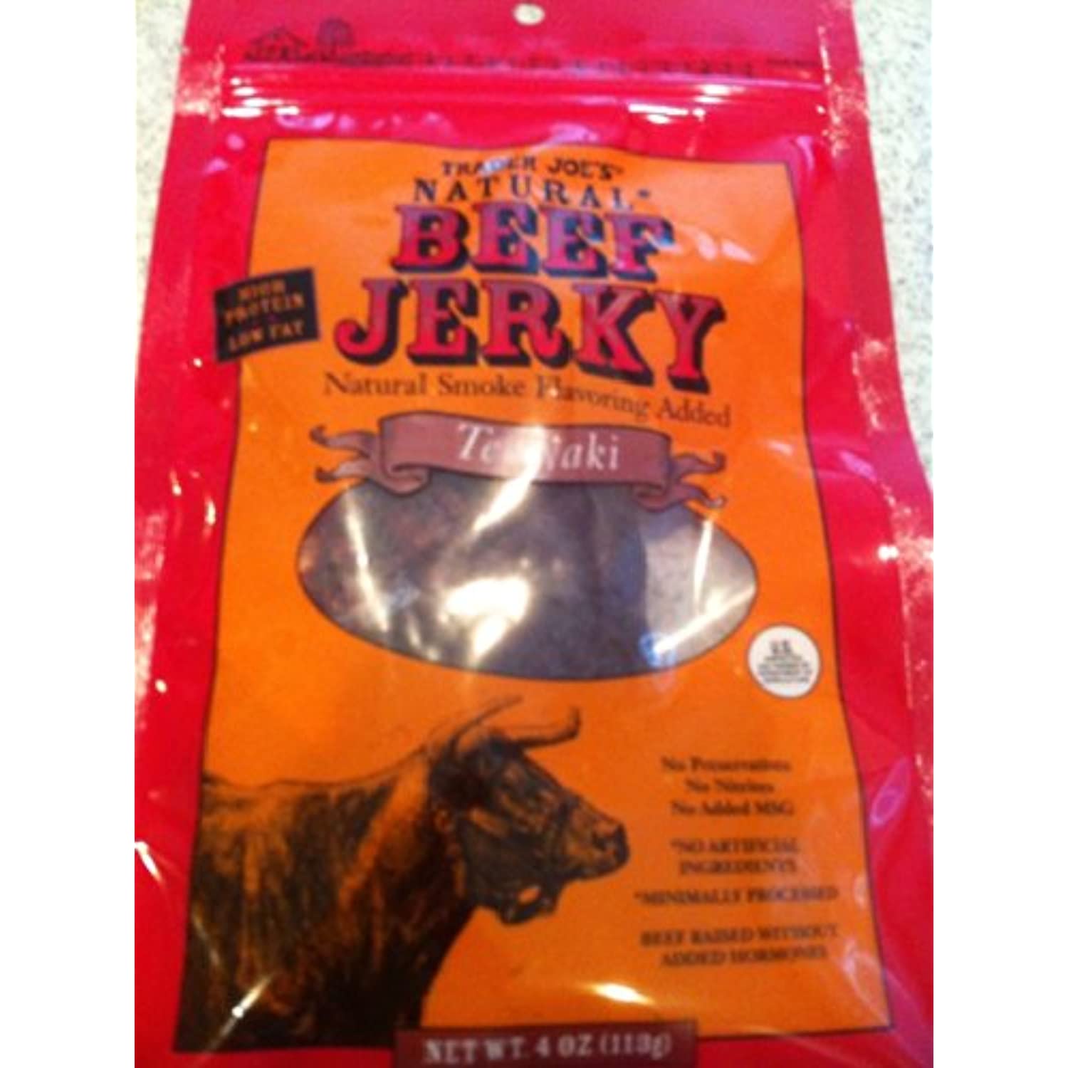 (2 Pack) TJs Natural Beef Jerky Smoked Teriyaki 4Oz (113G)